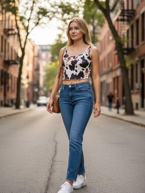 SHEIN Brown & White Cow Print Cropped Tank Top